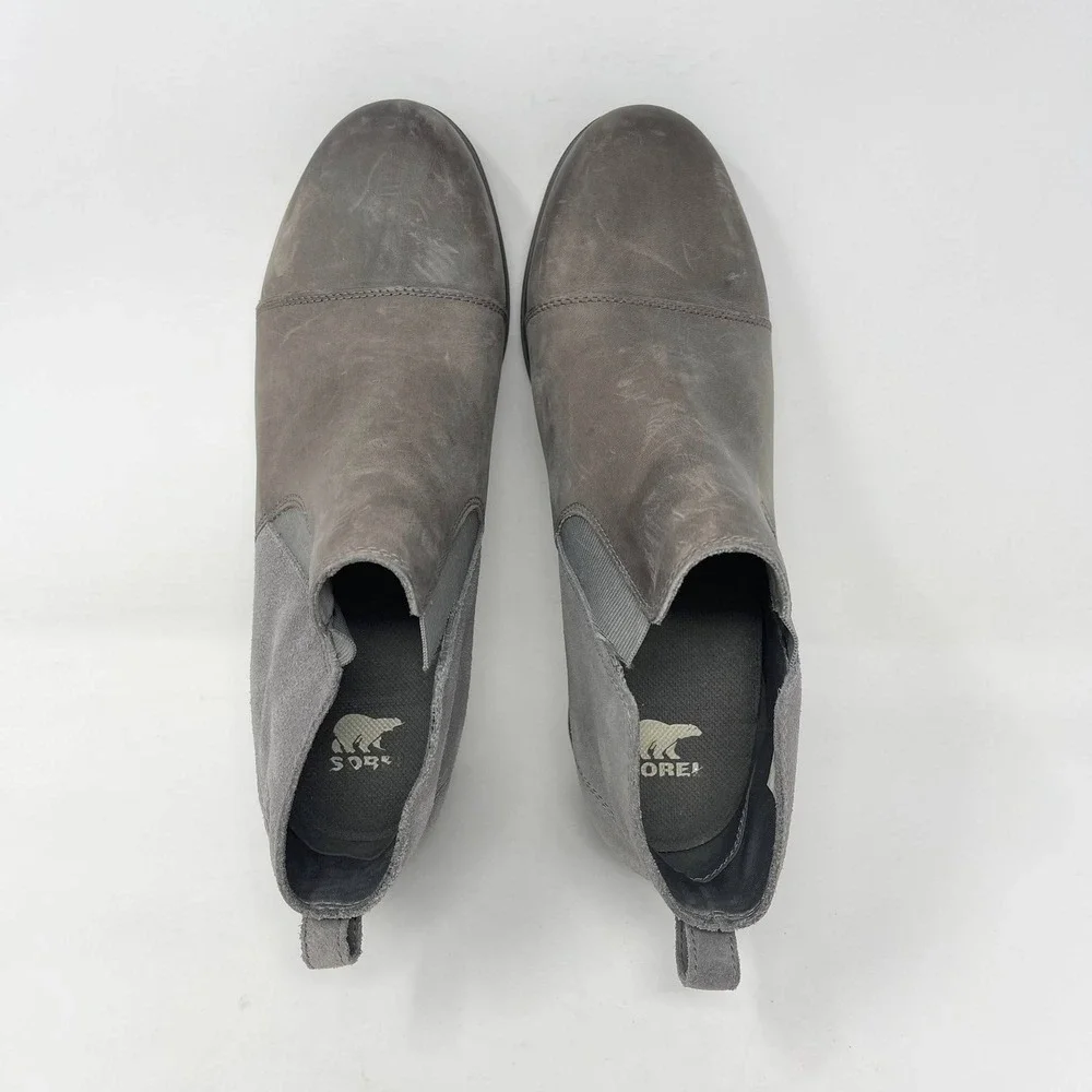 Sorel Evie Low Wedge Snow Bootie Womens 11 Gray Leather Pull On Casual READ‎